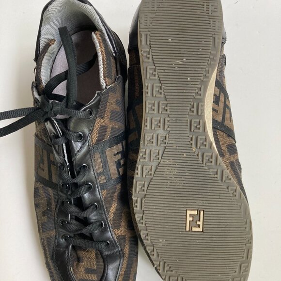 ⚡️ Fendi Brown Zucca Canvas And Leather Trim Low Top Sneakers Size 39.5 IT - Picture 4 of 7